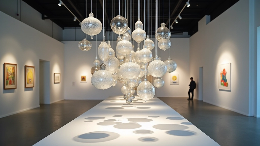 Guest artist installation featuring suspended glass forms in creative arrangement