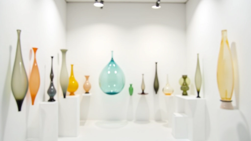 Modern glass sculptures displayed in gallery space