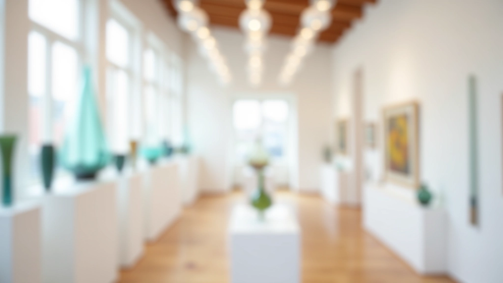 Contemporary glass art installation in gallery space with natural lighting, artist's creative vision displayed