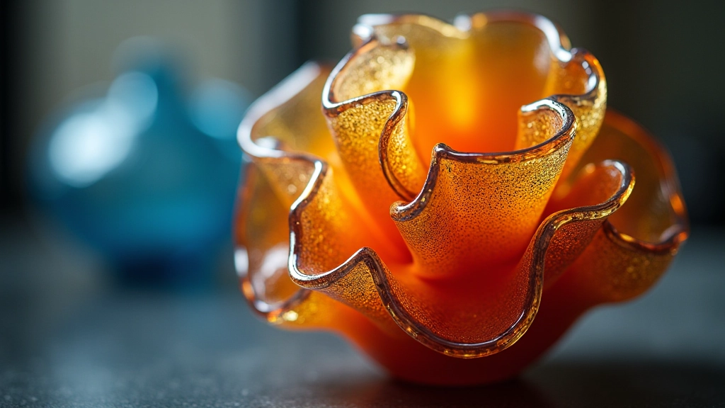 Close-up detail of hand-blown glass sculpture showing texture and color depth in contemporary design