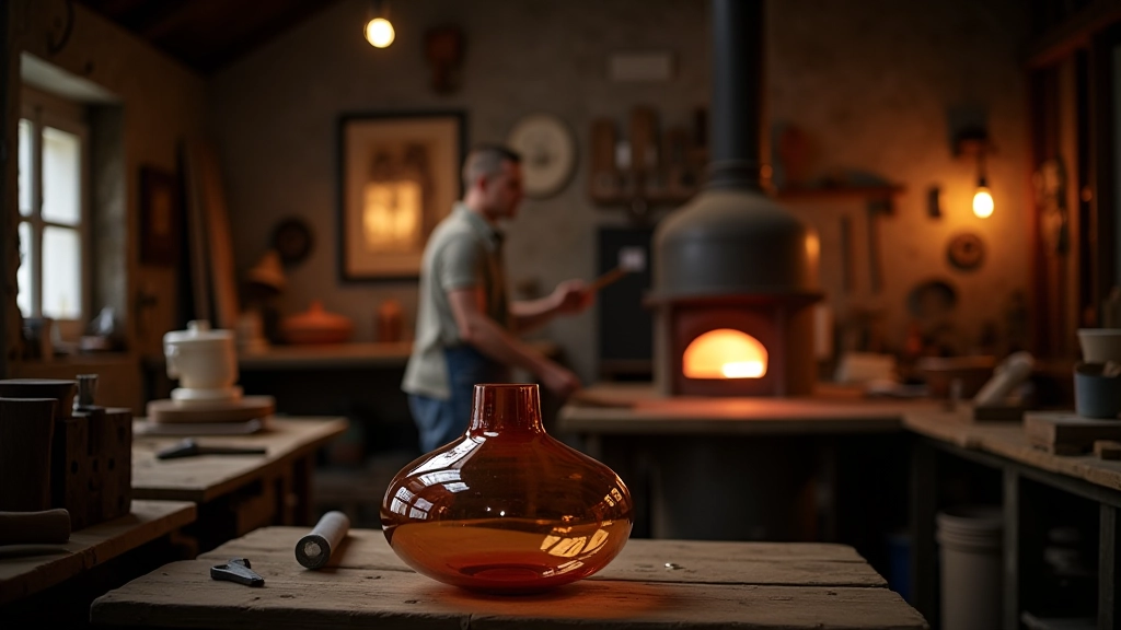 Traditional Czech glassmaking workshop with furnaces and work stations showing heritage techniques