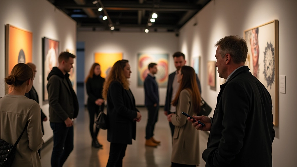 Group of professionals touring contemporary glass art gallery